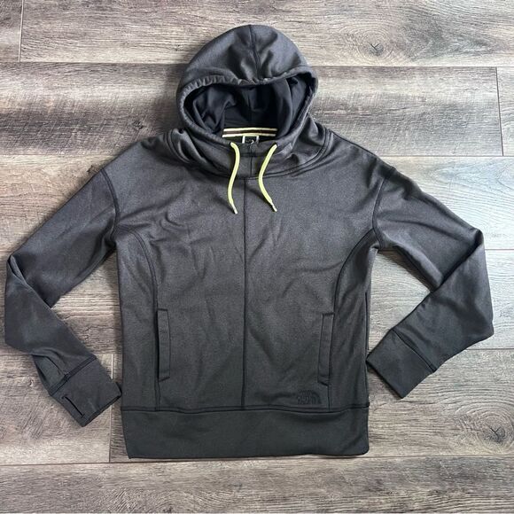 The North Face Lanna Funnel Neck Hoodie Charcoal Gray Lime Green Hood Strings S - Picture 7 of 10